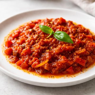 Tomato saffron and red bell pepper sauce
