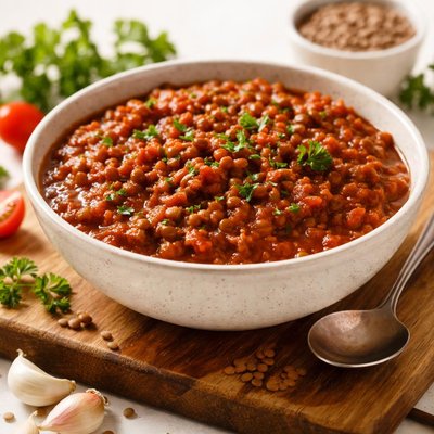 Tomato sauce with brown lentils