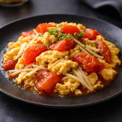 番茄炒蛋炒金针菇