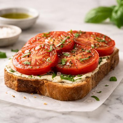 Tomato slice on bread