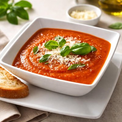 Tomato soup with basil and cheese