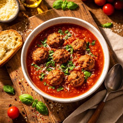 Tomato soup with meatballs