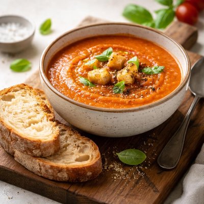 西红柿汤配两片酸面包