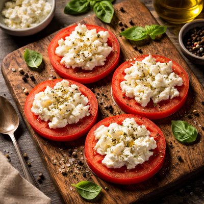 Tomato with cottage cheese and black pepper