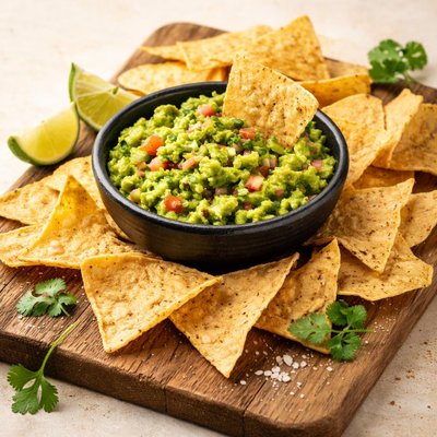 Tortilla chips with guacamole