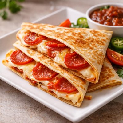 Tortilla with cheese and pepperoni