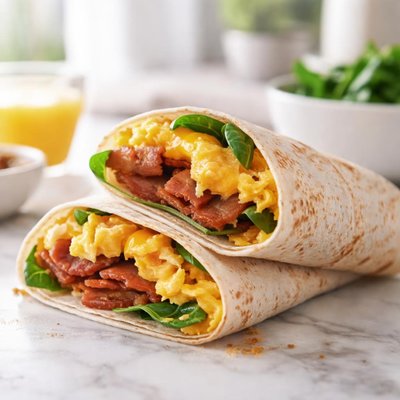 鸡蛋奶酪和火鸡培根玉米卷