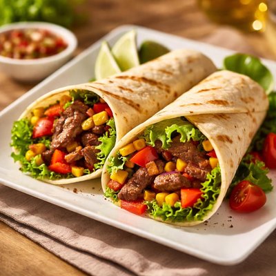 Tortilla wrap with beef and vegetables