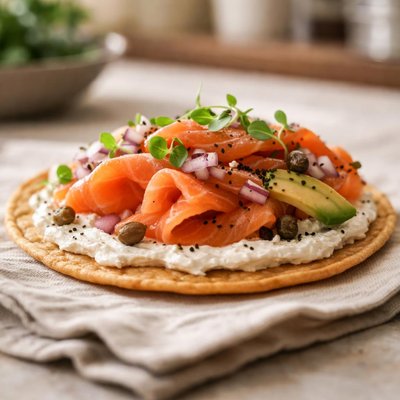 Tostada con salmon y queso crema