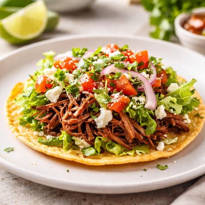 Tostada with shredded beef