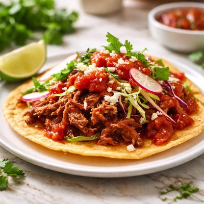 炸玉米片配碎肉和酱汁