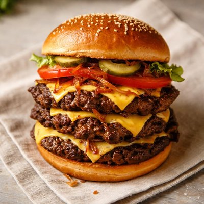 Triple smash meat burger