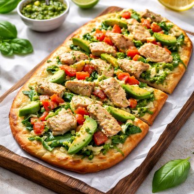 Tropical smoothie chicken pesto flat bread