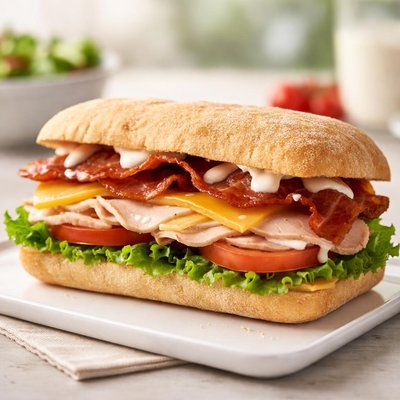 Tropical smoothie turkey bacon ranch on cibatta