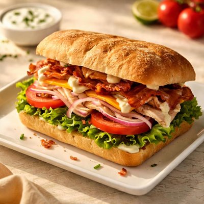 Tropical smoothie turkey bacon ranch sandwhich