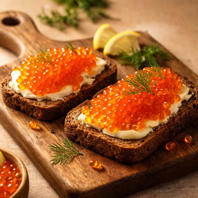 Caviar de trucha en pan de centeno