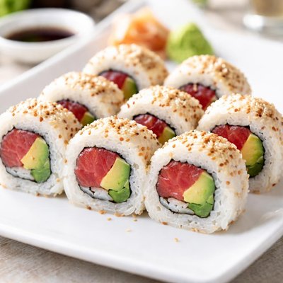 Tuna and avocado sushi roll