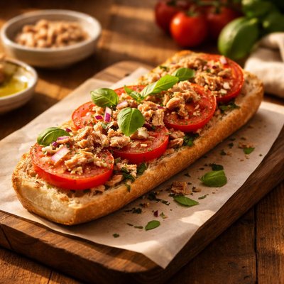 金枪鱼和番茄法棍面包