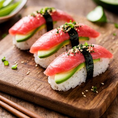 Tuna avocado nigiri