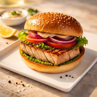 Tuna burger with bun