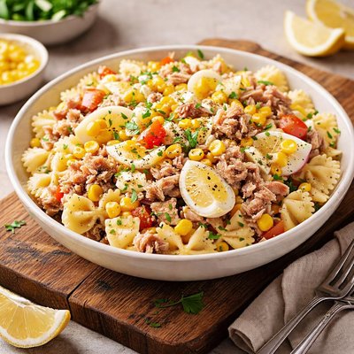 Tuna egg and corn pasta