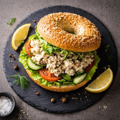 Tuna meat posh bagel