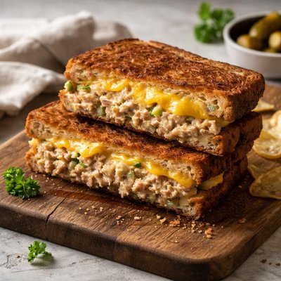 Tuna melt on rye bread