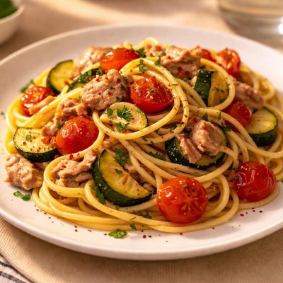 Tuna pasta tomato and courgette