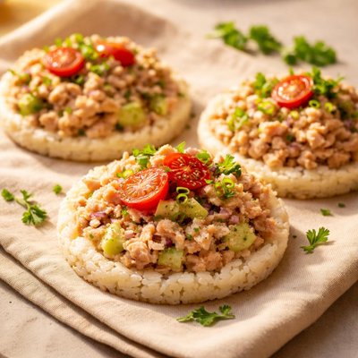 Tuna salad on rice cakes