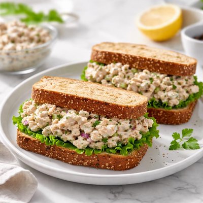 Tuna salad on whole grain bread