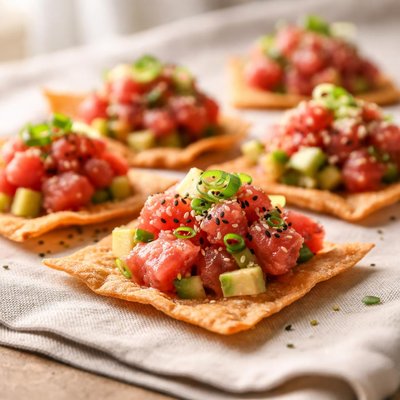 Tuna tartare on wonton crisps