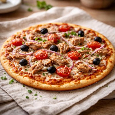 Tuna thin crust pizza