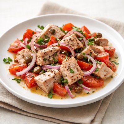 Atún con cebolla y tomate