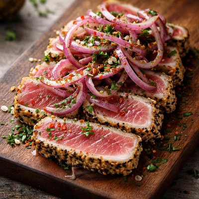 Atún con cebolla morada