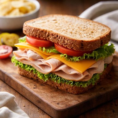 Turkey and cheddar sandwich on wheat bread