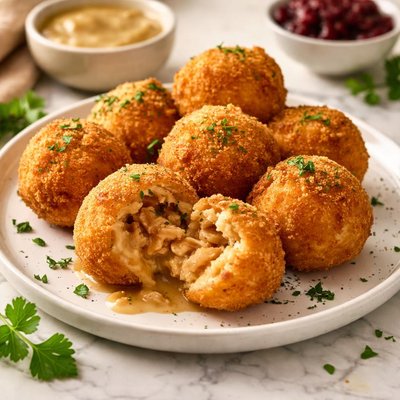 Turkey and gravy potato ball