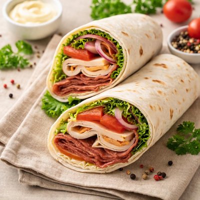 Pavo y pastrami en tortilla