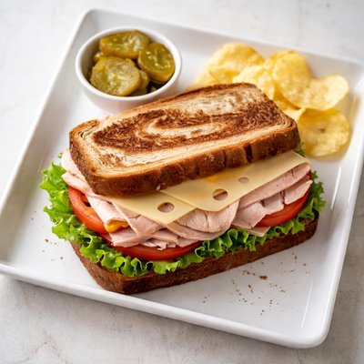 Turkey and swiss on rye sandwich