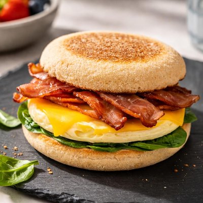 Turkey bacon on egg muffin