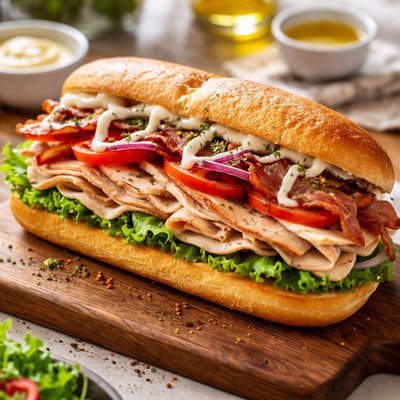 Turkey bacon sub with mayo and oil