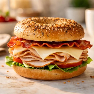 Turkey bacon swiss bagel