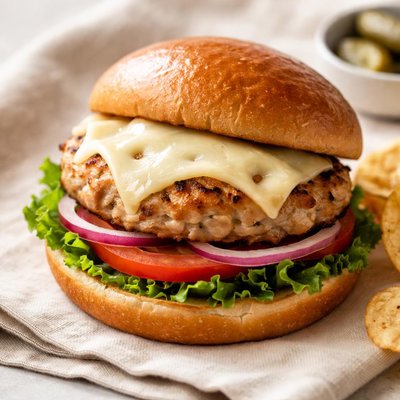 Turkey burger with swiss cheese