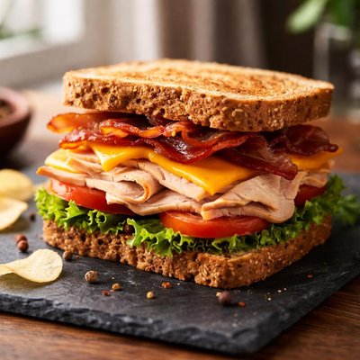 Turkey cheese and bacon sandwich