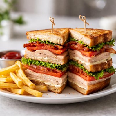 Turkey club with fries