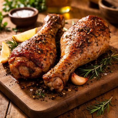 Turkey drumstick skin on