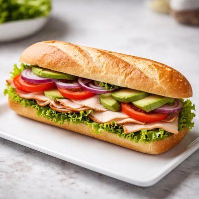 Turkey sandwich in baguette