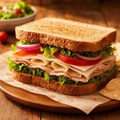 Turkey sandwich on whole wheat bread