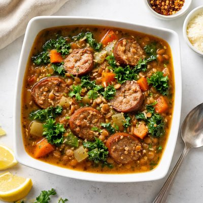 Turkey sausage and lentil soup