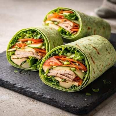 Turkey veggie on spinach wrap