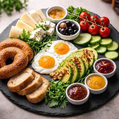 Turkish breakfast with avocado